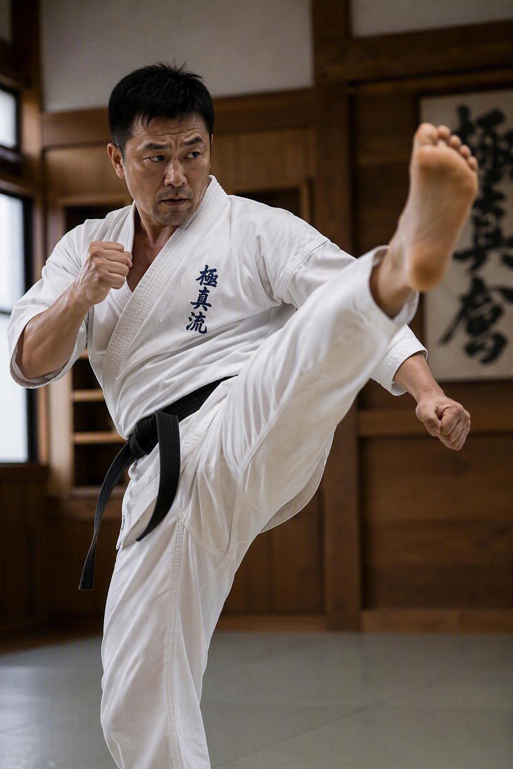 KyokushinRyu instructor performing a powerful kick